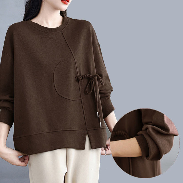 Buddha Stones Plain Frog-button Design Crew Neck Cotton Women's Long Sleeve Sweatshirt - image 10