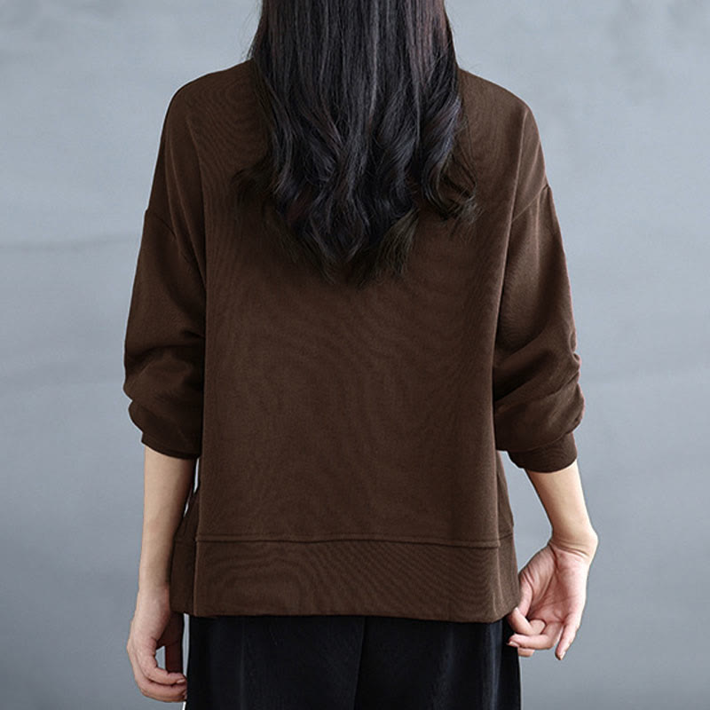 Buddha Stones Plain Frog-button Design Crew Neck Cotton Women's Long Sleeve Sweatshirt - image 6