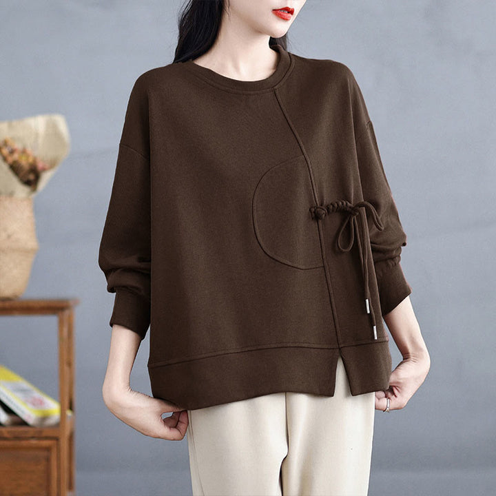 Buddha Stones Plain Frog-button Design Crew Neck Cotton Women's Long Sleeve Sweatshirt - image 3