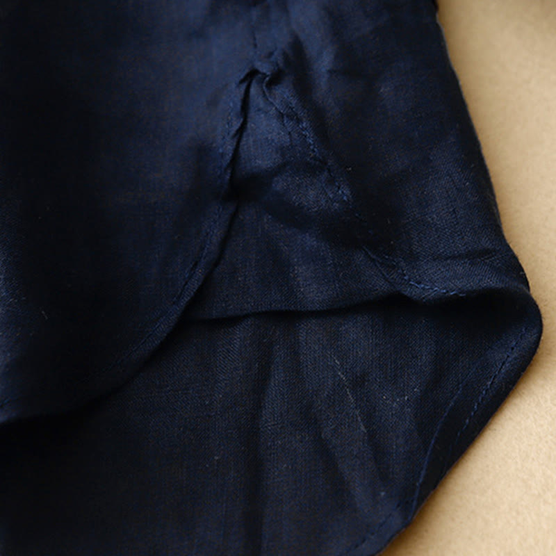 Buddha Stones Solid Color Crew Neck Buttons Design Women's Cotton Long Sleeve Shirt - image 4