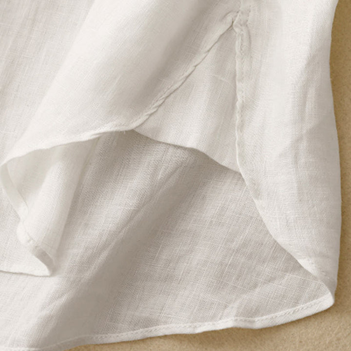 Buddha Stones Solid Color Crew Neck Buttons Design Women's Cotton Long Sleeve Shirt - image 13