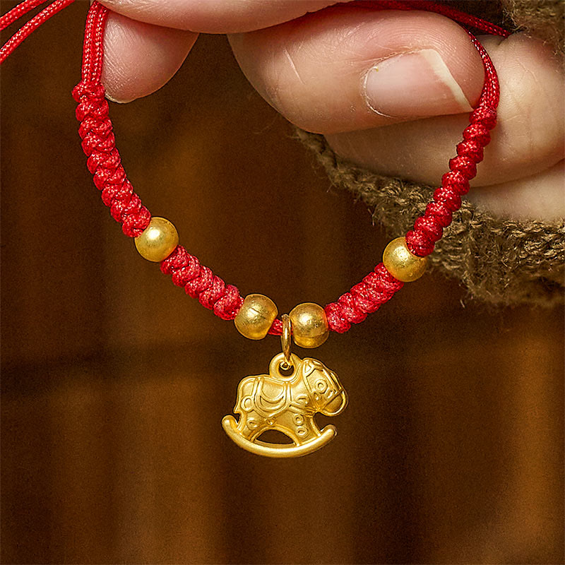 Buddha Stones Golden Year Of The Horse Red String Copper Strength Braided Bracelet - Horse With Arch Base(Wrist Circumference: 10-18 cm) - image 0