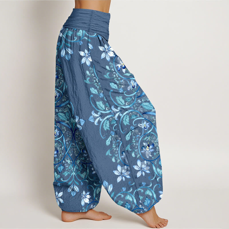 Buddha Stones Cotton Symmetrical Flower Vines Leaves Pattern Women's Elastic Waist Harem Pants - image 10