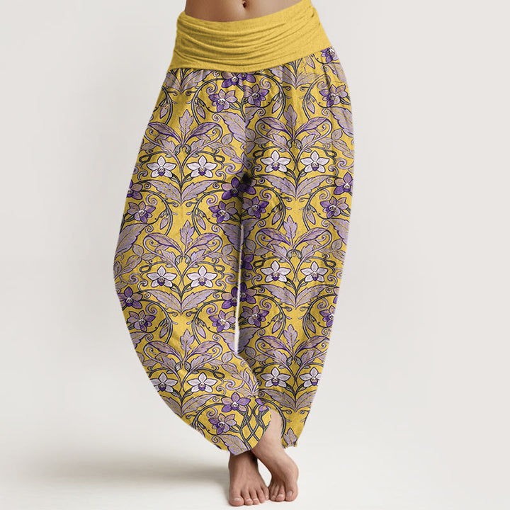 Buddha Stones Cotton Star Shaped Flowers Leaves Pattern Women's Elastic Waist Harem Pants - Goldenrod - US16，UK/AU20，EU48 (3XL) - image 5