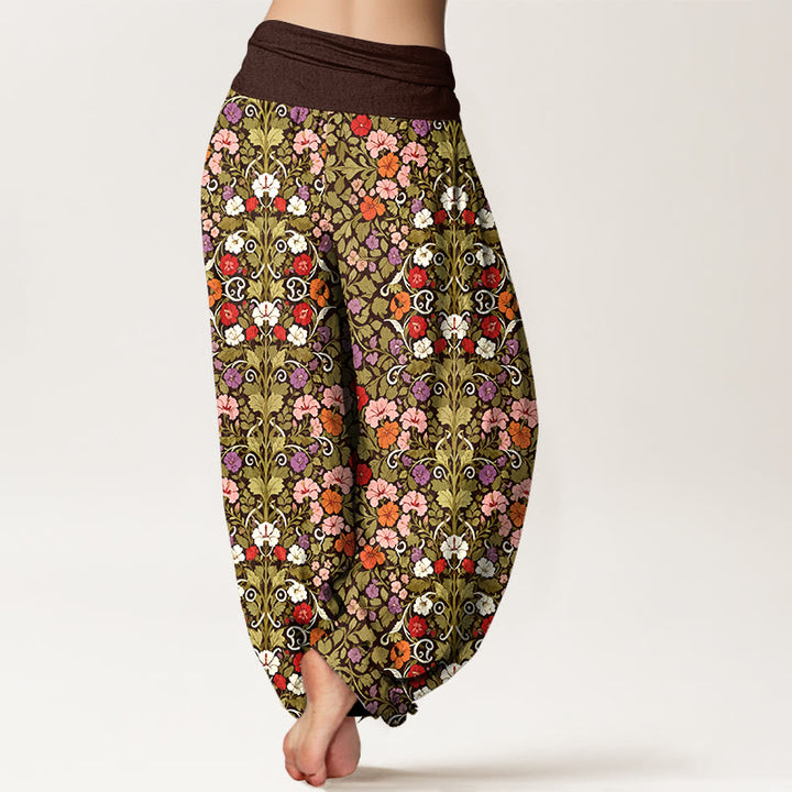 Buddha Stones Cotton Softly Colored Flower Leaf Pattern Women's Elastic Waist Harem Pants - image 6