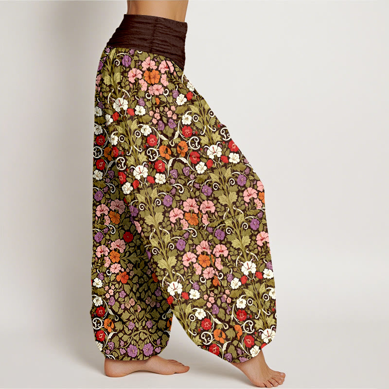 Buddha Stones Cotton Softly Colored Flower Leaf Pattern Women's Elastic Waist Harem Pants - image 7