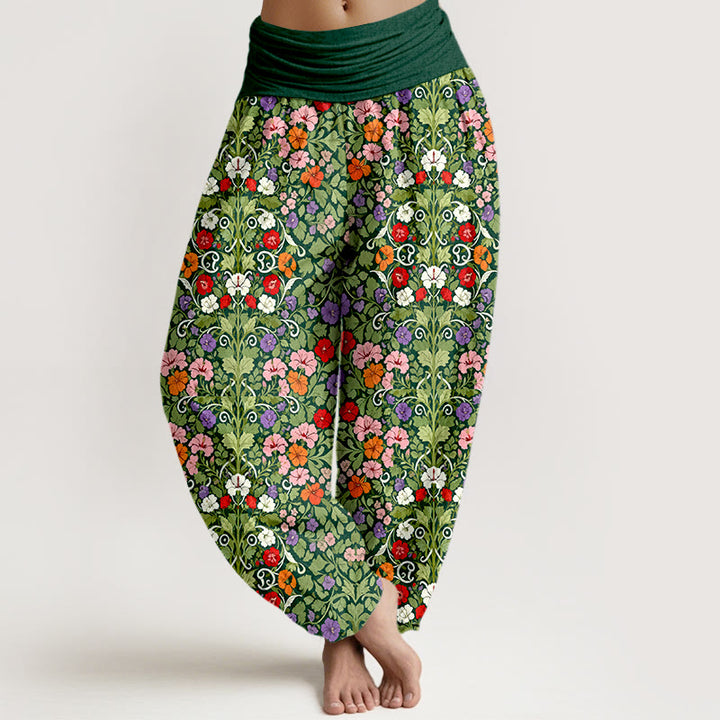 Buddha Stones Cotton Softly Colored Flower Leaf Pattern Women's Elastic Waist Harem Pants - Green - US16，UK/AU20，EU48 (3XL) - image 8