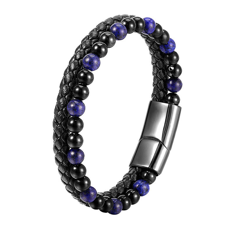 Buddha Stones Black Onyx Lazurite Titanium Steel Positive Self Care Leather Bracelet - image 12
