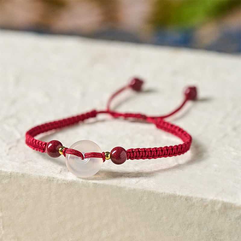 Buddha Stones Peace Buckle White Agate Flat Knot Diamond Knot Red String Connection Bracelet - image 1