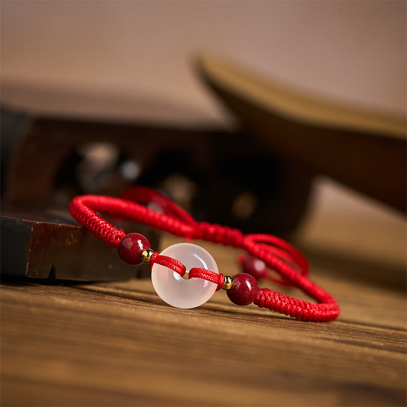 Buddha Stones Peace Buckle White Agate Flat Knot Diamond Knot Red String Connection Bracelet - image 30