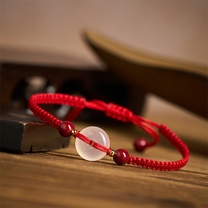 Buddha Stones Peace Buckle White Agate Flat Knot Diamond Knot Red String Connection Bracelet - image 21