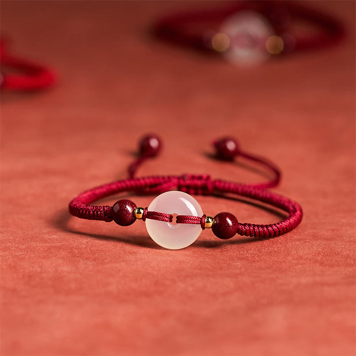 Buddha Stones Peace Buckle White Agate Flat Knot Diamond Knot Red String Connection Bracelet - Diamond Knot DarkRed String - image 12
