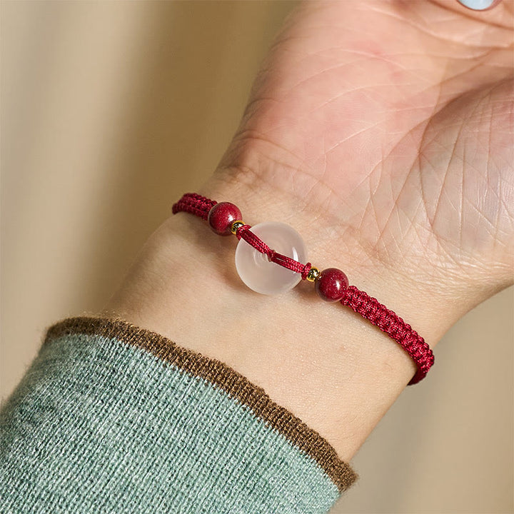 Buddha Stones Peace Buckle White Agate Flat Knot Diamond Knot Red String Connection Bracelet - image 5