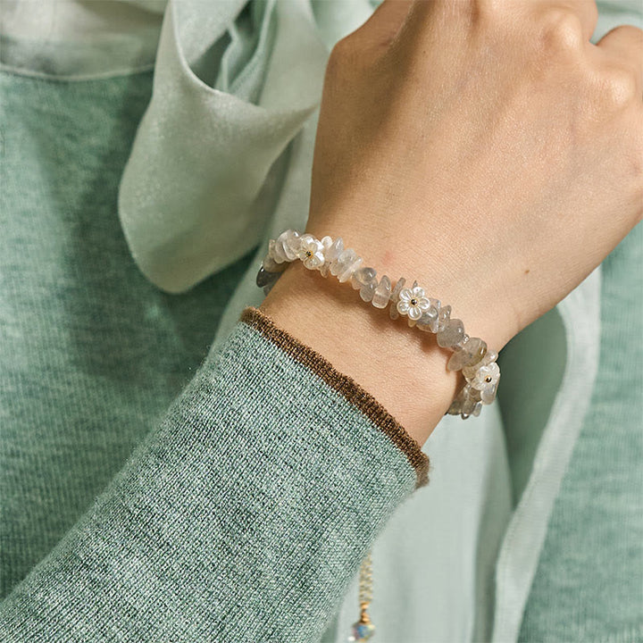 Buddha Stones Irregular Crystal Flower Design Amethyst White Crystal Balance Bracelet - image 22