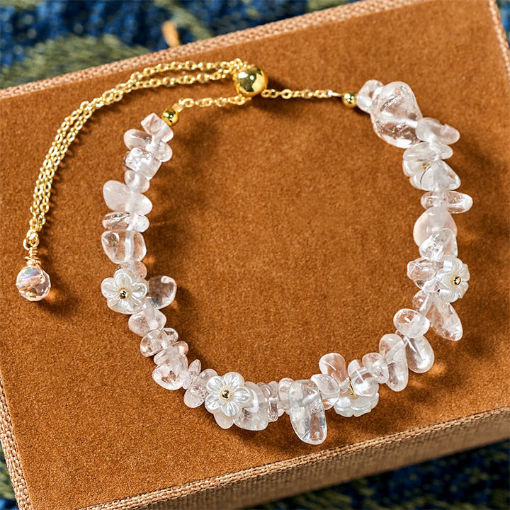 Buddha Stones Irregular Crystal Flower Design Amethyst White Crystal Balance Bracelet - image 11