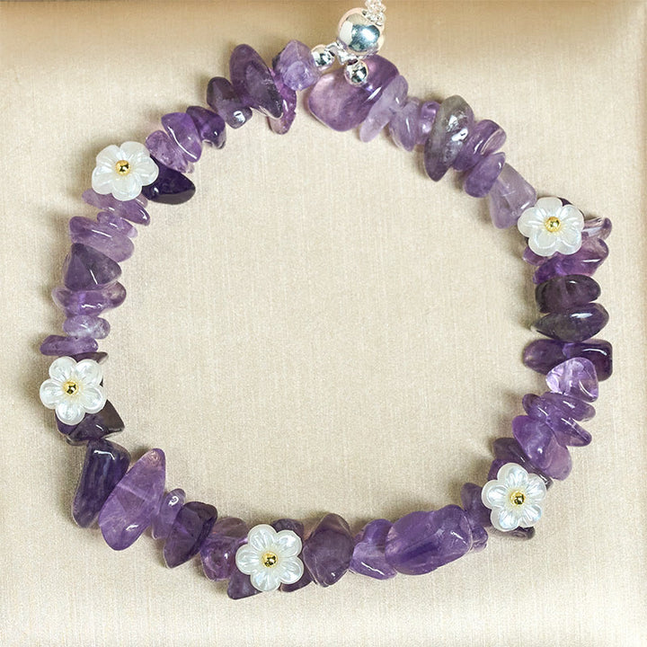 Buddha Stones Irregular Crystal Flower Design Amethyst White Crystal Balance Bracelet - image 2