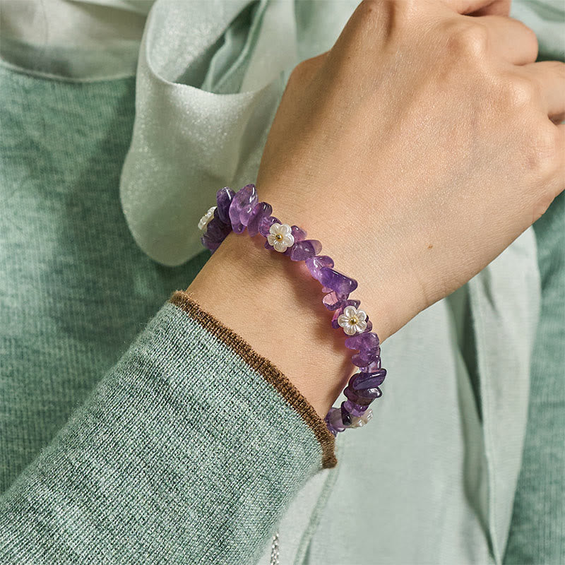 Buddha Stones Irregular Crystal Flower Design Amethyst White Crystal Balance Bracelet - image 6