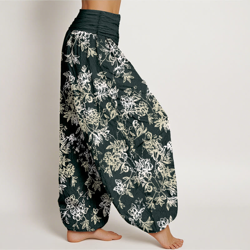 Buddha Stones Cotton Retro Layered Petals Pattern Women's Elastic Waist Harem Pants - image 2