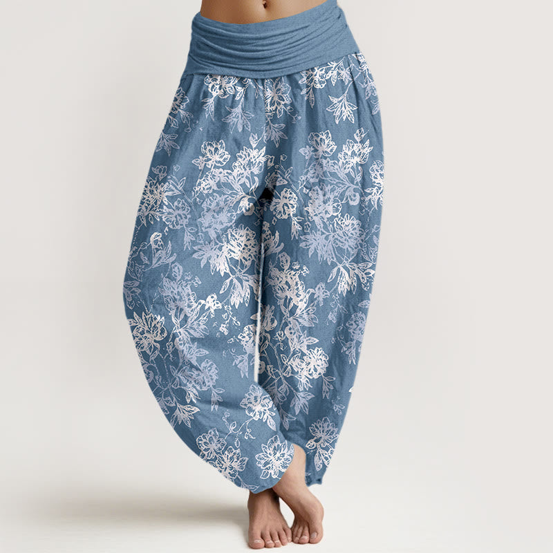 Buddha Stones Cotton Retro Layered Petals Pattern Women's Elastic Waist Harem Pants - CornflowerBlue - US16，UK/AU20，EU48 (3XL) - image 8