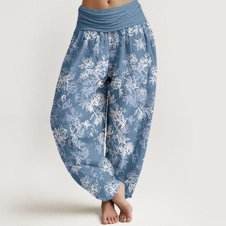 Buddha Stones Cotton Retro Layered Petals Pattern Women's Elastic Waist Harem Pants - CornflowerBlue - US16，UK/AU20，EU48 (3XL) - image 8