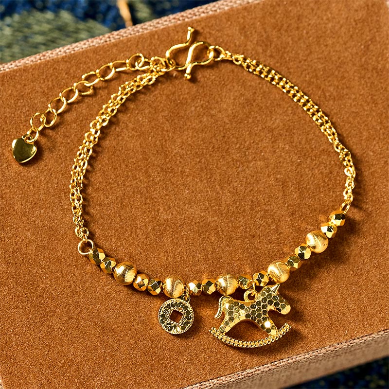 Buddha Stones Chinese Zodiac Year Of The Horse 24k Gold Plated Copper Coin Luck Bracelet - Horse(Wrist Circumference: 14-16cm) - image 0