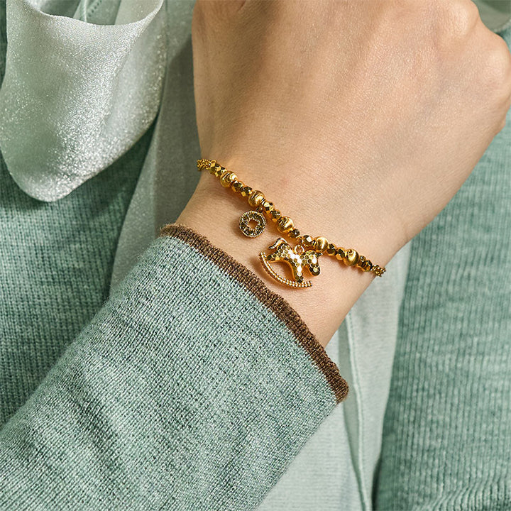 Buddha Stones Chinese Zodiac Year Of The Horse 24k Gold Plated Copper Coin Luck Bracelet - image 6