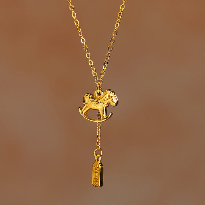 Buddha Stones Year Of The Horse 24k Gold Plated Copper Peaceful Necklace Pendant - Copper Rocking Horse - image 0