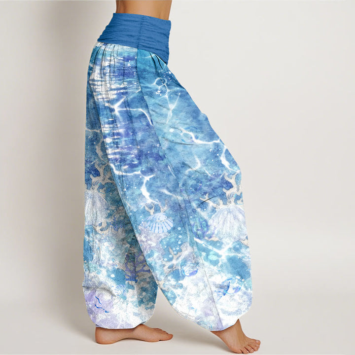 Buddha Stones Cotton Lively Ocean Seashells Coral Pattern Women's Elastic Waist Harem Pants - image 2