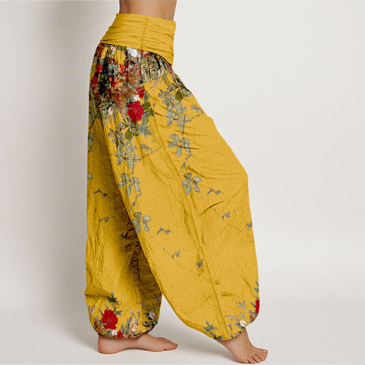 Buddha Stones Pure Cotton Colourful Flower Leaves Patterns Women's Elastic Waist Harem Pants - image 2