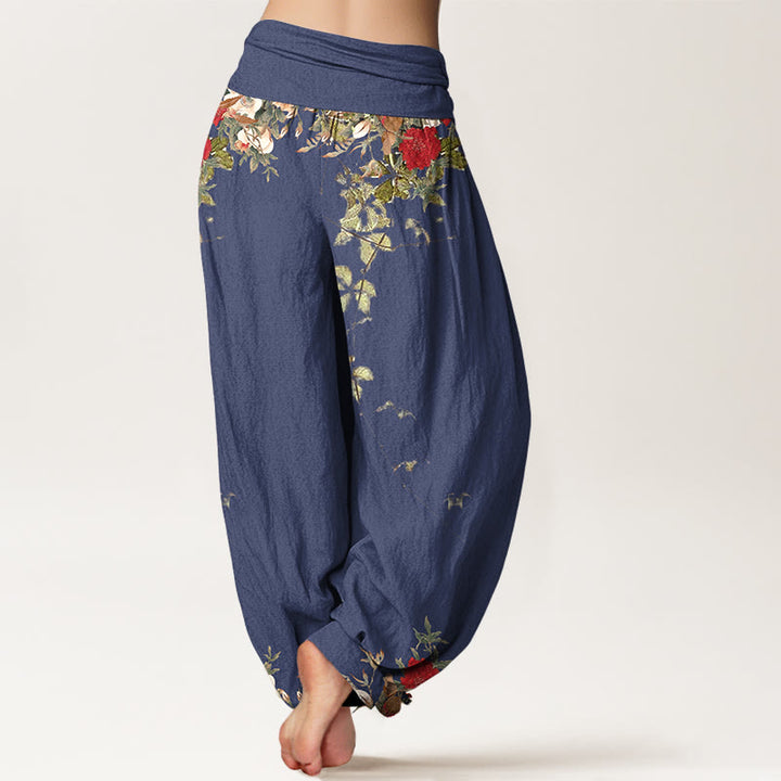 Buddha Stones Pure Cotton Colourful Flower Leaves Patterns Women's Elastic Waist Harem Pants - image 6