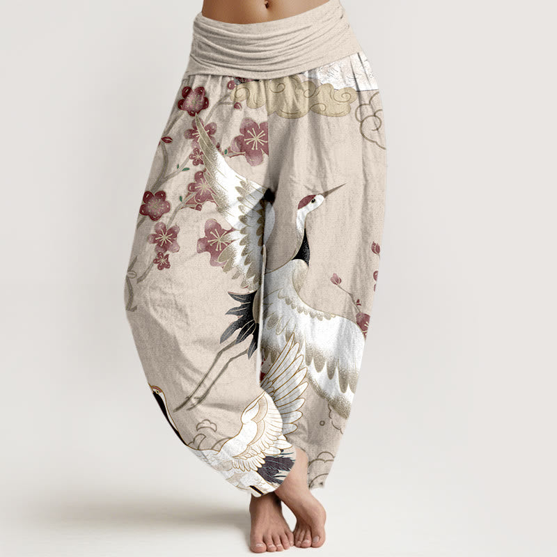 Buddha Stones Pure Cotton Cranes Flowers Clouds Patterns Women's Elastic Waist Harem Pants - PapayaWhip - US16，UK/AU20，EU48 (3XL) - image 5