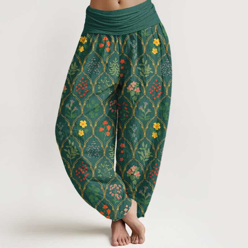 Buddha Stones Pure Cotton Brilliant Flowers Berries Leaves Pattern Women's Elastic Waist Harem Pants - Green - US16，UK/AU20，EU48 (3XL) - image 5