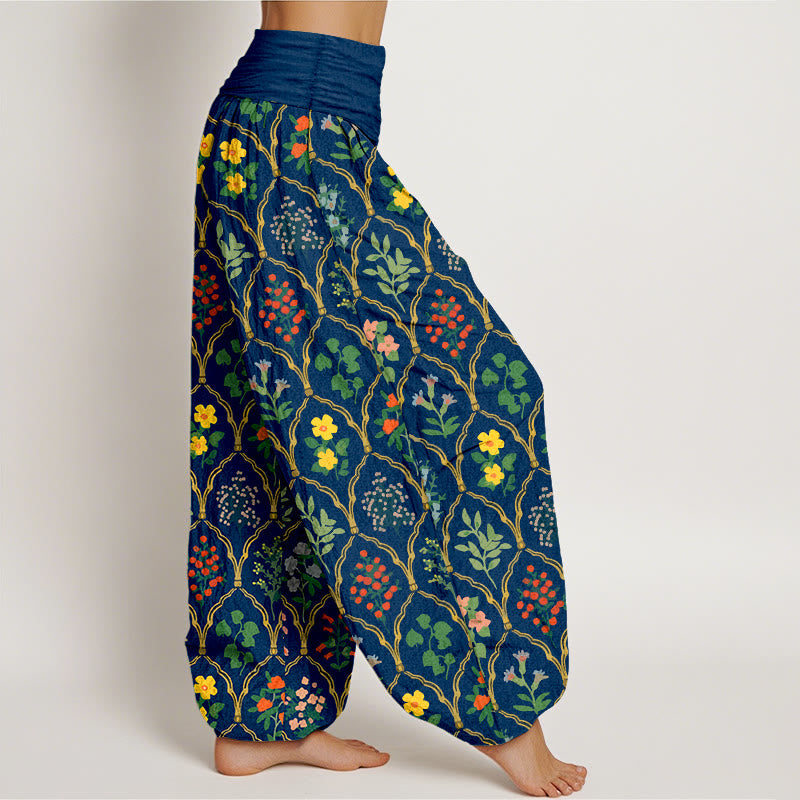Buddha Stones Pure Cotton Brilliant Flowers Berries Leaves Pattern Women's Elastic Waist Harem Pants - image 10
