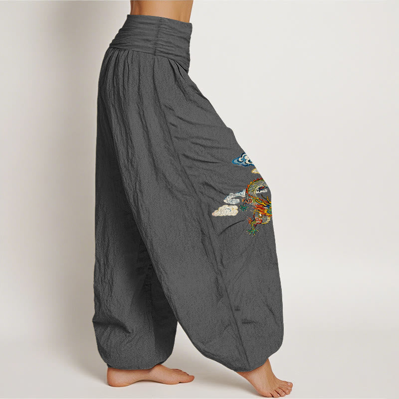 Buddha Stones Pure Cotton Colorful Dragon Cloud Pattern Women's Elastic Waist Harem Pants - image 10