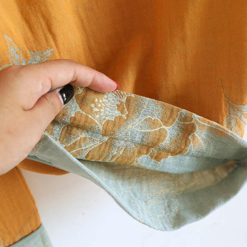 Buddha Stones 2pcs Frog-Button Printed Long Sleeve Shirt Pants With Pockets Cotton Set  - image 7