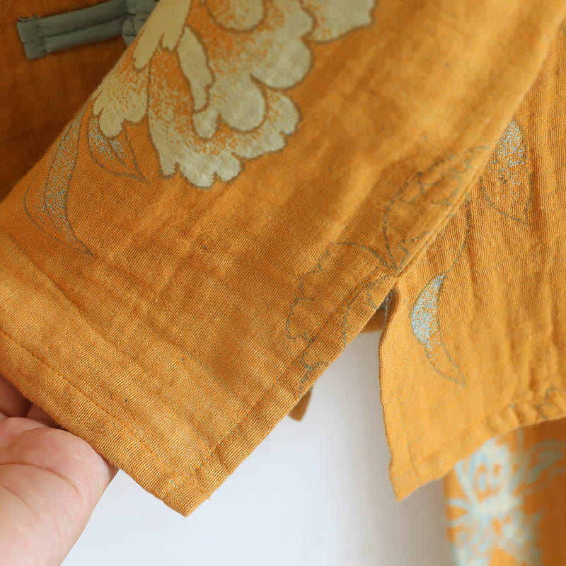 Buddha Stones 2pcs Frog-Button Printed Long Sleeve Shirt Pants With Pockets Cotton Set  - image 12