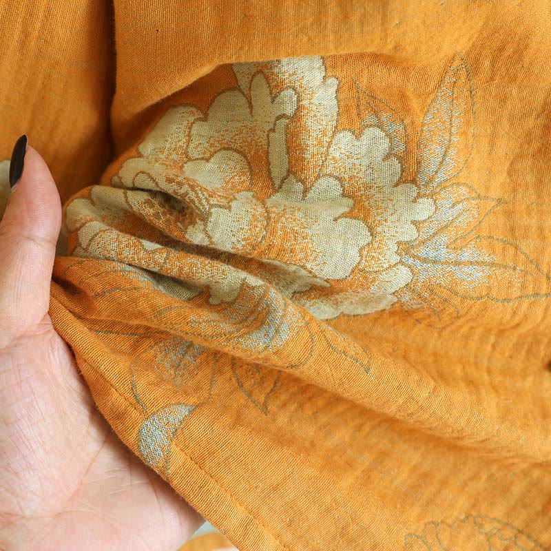 Buddha Stones 2pcs Frog-Button Printed Long Sleeve Shirt Pants With Pockets Cotton Set  - image 13