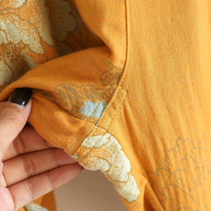 Buddha Stones 2pcs Frog-Button Printed Long Sleeve Shirt Pants With Pockets Cotton Set  - image 10