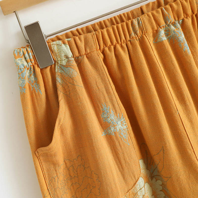 Buddha Stones 2pcs Frog-Button Printed Long Sleeve Shirt Pants With Pockets Cotton Set  - image 15