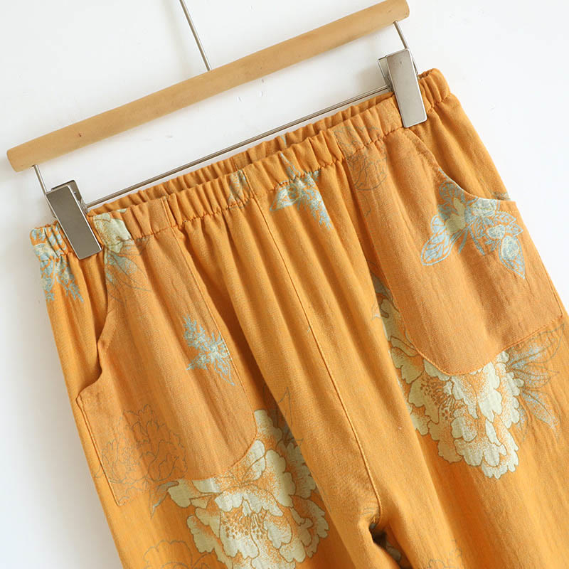 Buddha Stones 2pcs Frog-Button Printed Long Sleeve Cardigan Shirt Pants With Pockets Cotton Set  - image 14