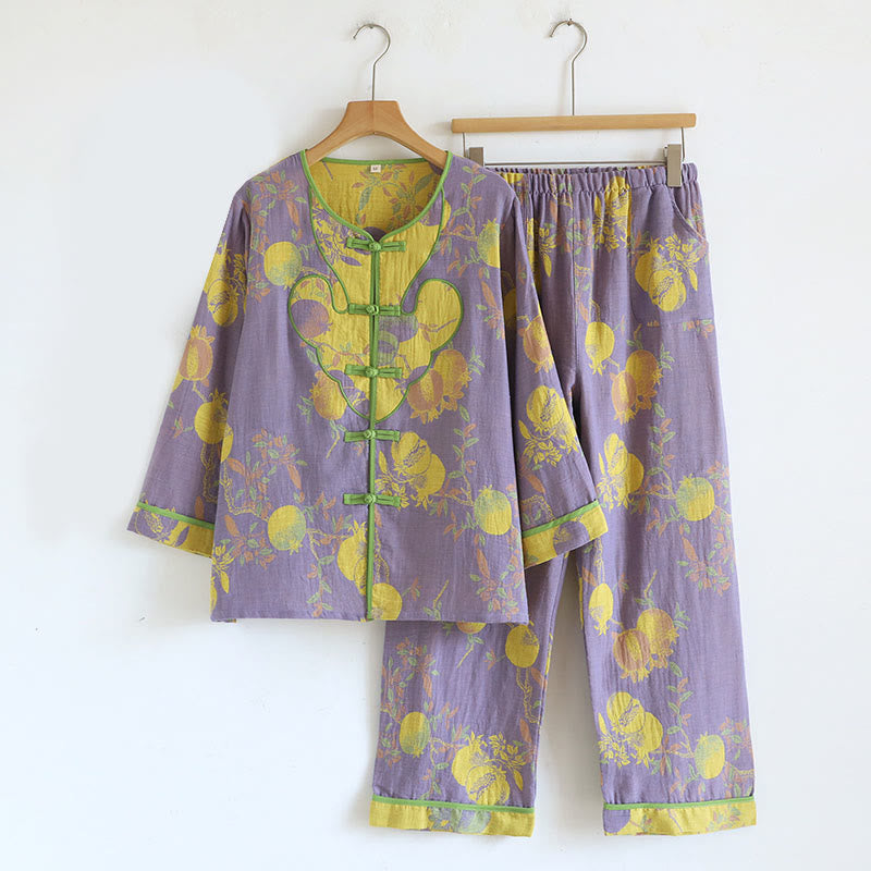 Buddha Stones 2pcs Frog-Button Printed Long Sleeve Shirt Pants With Pockets Cotton Set  - MediumPurple - US8-10，UK/AU12-14，EU40-42 (XL) - image 21