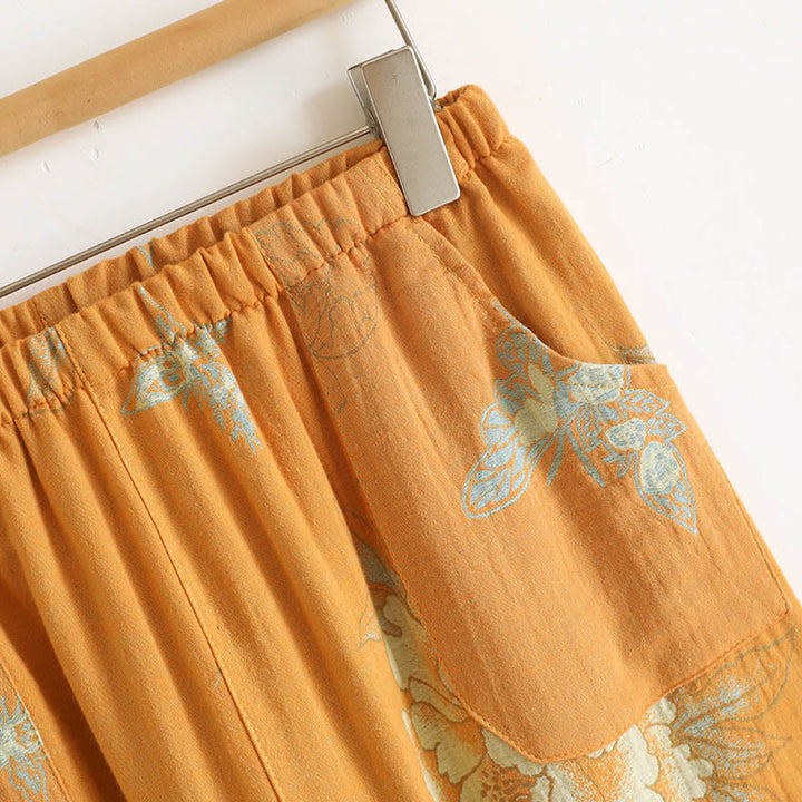 Buddha Stones 2pcs Frog-Button Printed Long Sleeve Cardigan Shirt Pants With Pockets Cotton Set  - image 16