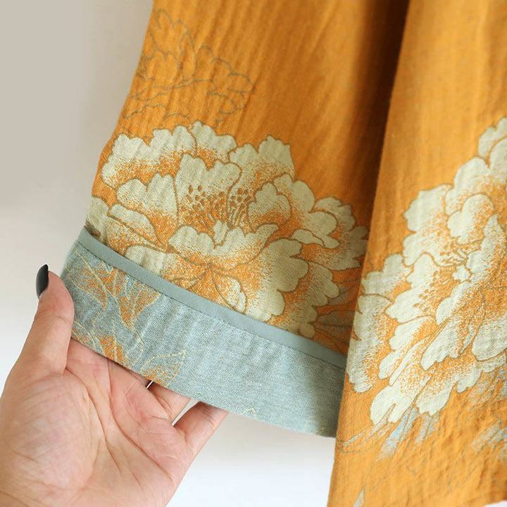 Buddha Stones 2pcs Frog-Button Printed Long Sleeve Shirt Pants With Pockets Cotton Set  - image 6