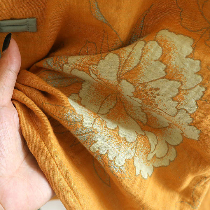 Buddha Stones 2pcs Frog-Button Printed Long Sleeve Shirt Pants With Pockets Cotton Set  - image 8