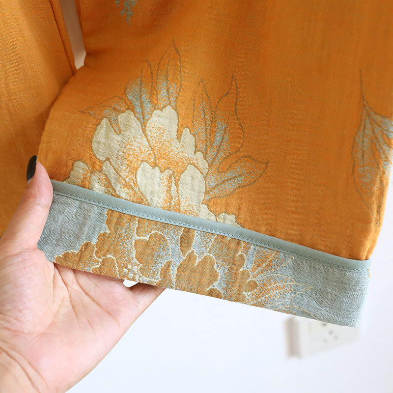 Buddha Stones 2pcs Frog-Button Printed Long Sleeve Shirt Pants With Pockets Cotton Set  - image 17