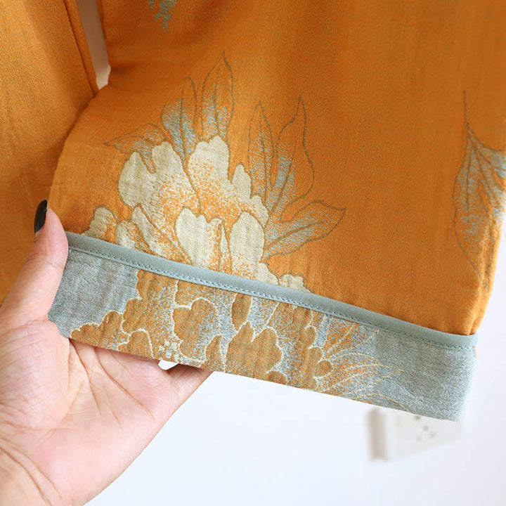 Buddha Stones 2pcs Frog-Button Printed Long Sleeve Shirt Pants With Pockets Cotton Set  - image 17