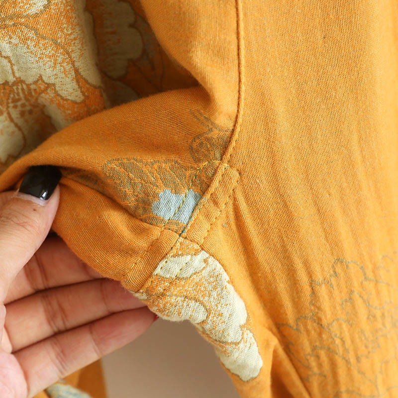 Buddha Stones 2pcs Frog-Button Printed Long Sleeve Cardigan Shirt Pants With Pockets Cotton Set  - image 10