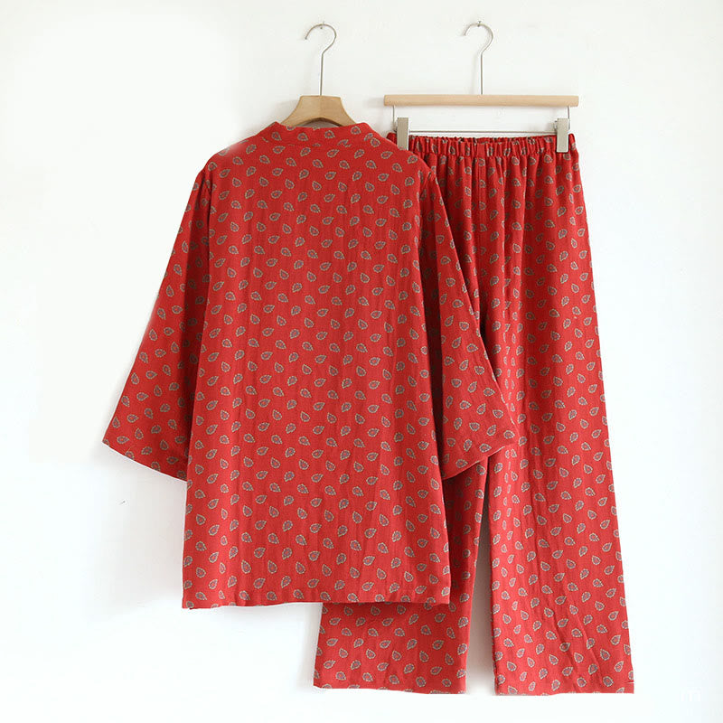 Buddha Stones 2pcs Colorful Floral Long Sleeve Frog-Button Shirt Pants With Pockets Pure Cotton Set  - image 6