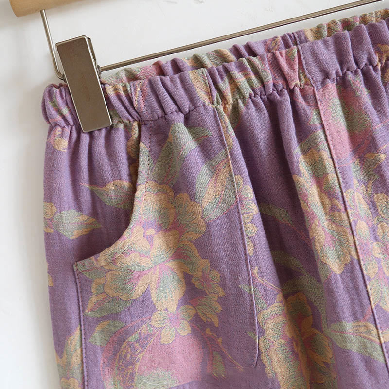 Buddha Stones 2pcs FLoral Pattern Long Sleeve Crew Neck Button Shirt Pants With Pockets Cotton Set  - image 20