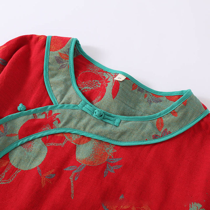 Buddha Stones 2pcs Patchwork Long Sleeve Frog-Button Shirt Pants With Pockets Pure Cotton Set  - image 5